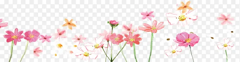 春天手绘粉色花丛
