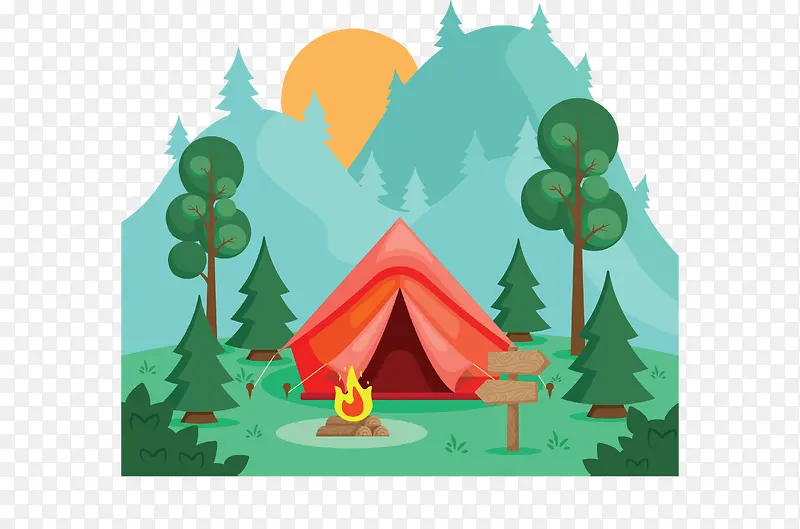 野外露营红色帐篷