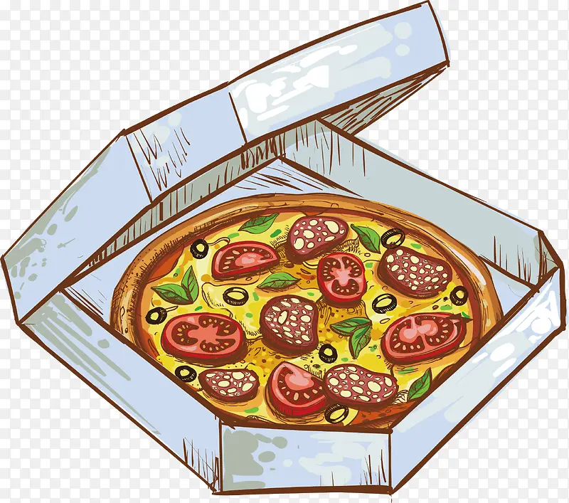 手绘盒装披萨