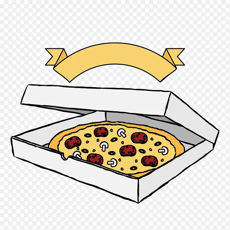 手绘美味盒装披萨矢量图