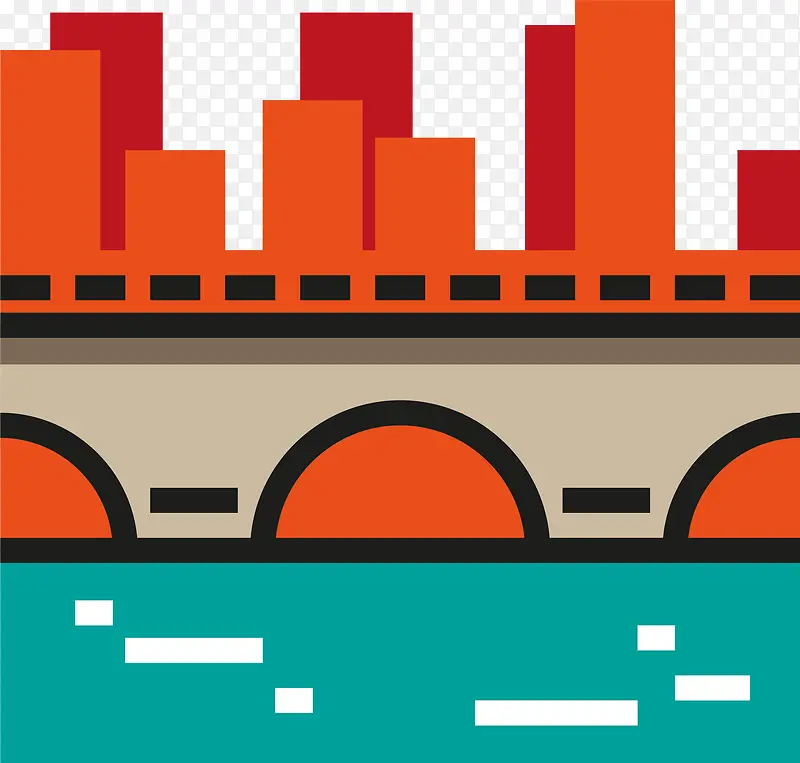 红色城市建筑桥梁图标