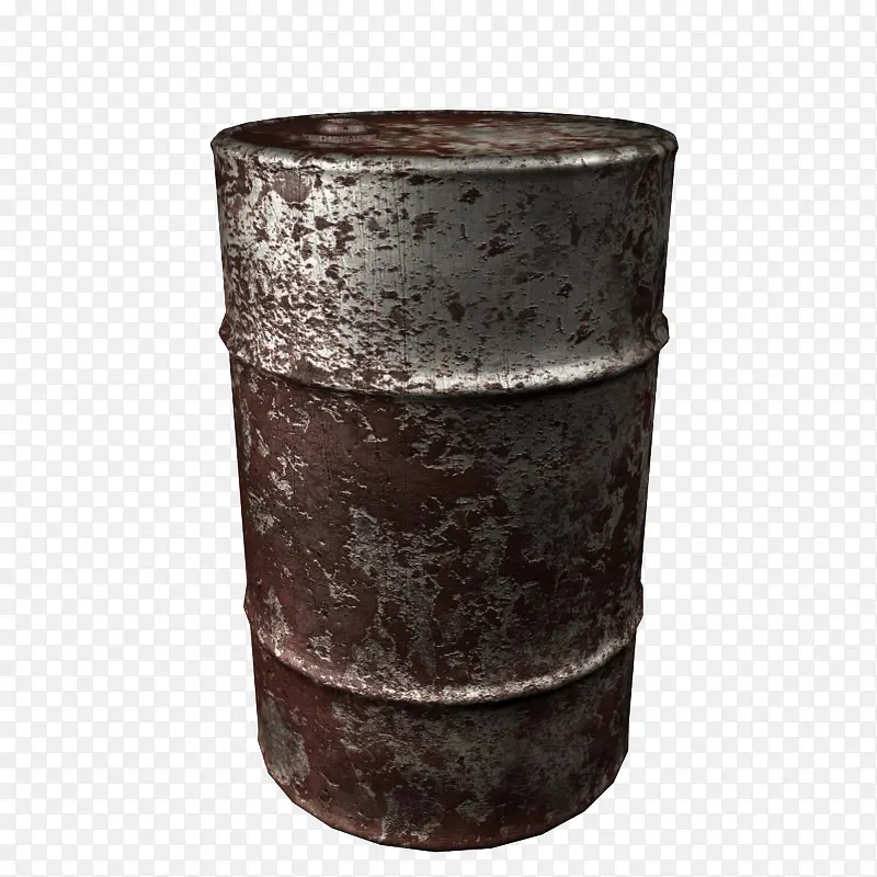 破旧灰色大桶圆柱形机油桶