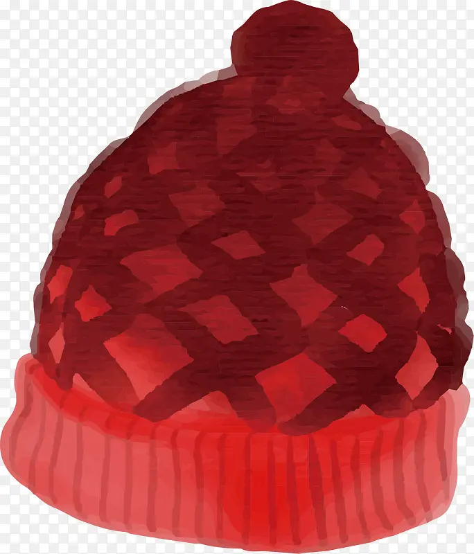 红色手绘水彩毛线帽