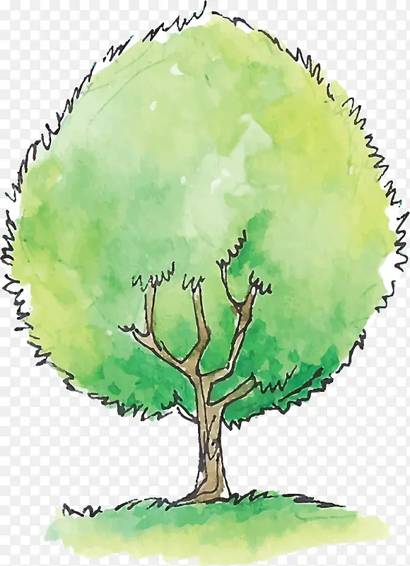 卡通水彩树木手绘插画设计