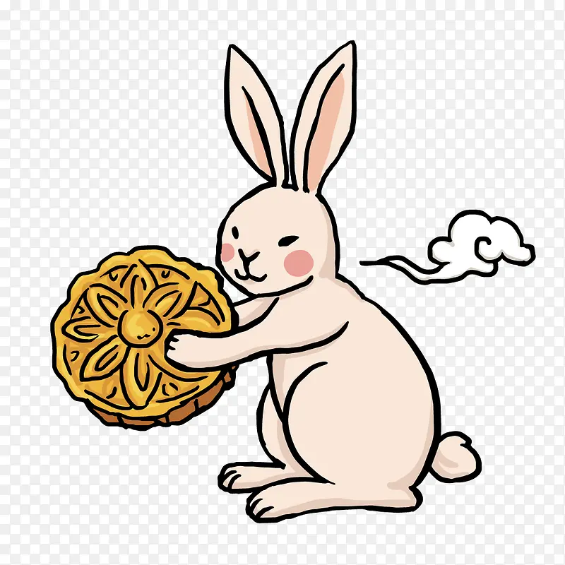 拿着月饼的兔子矢量图