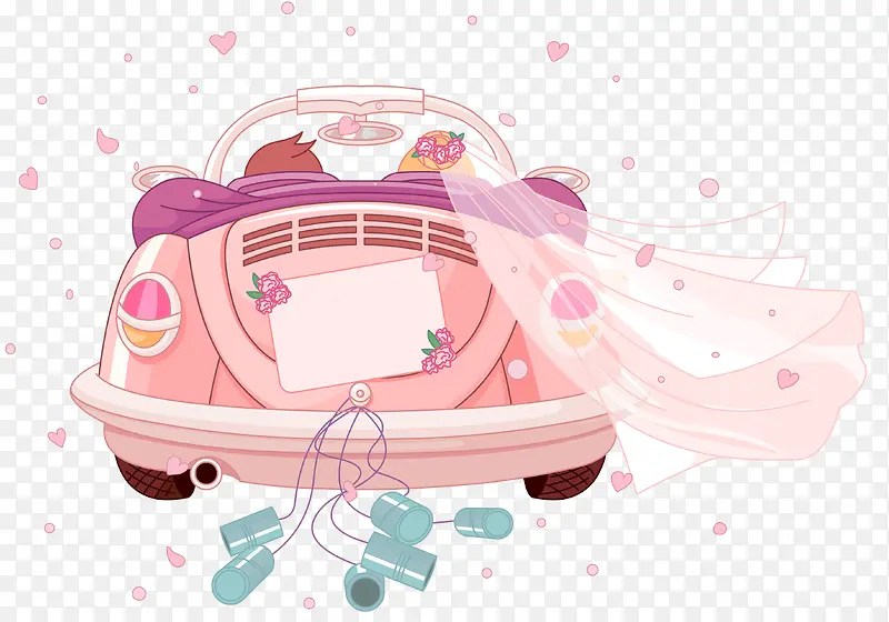 粉色卡通婚车装饰图案