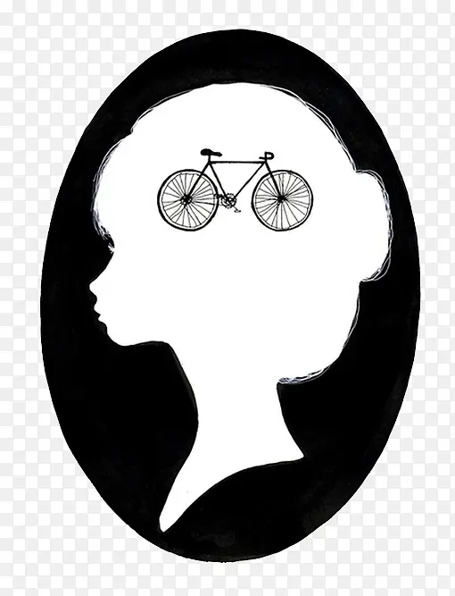 黑白少女自行车剪影