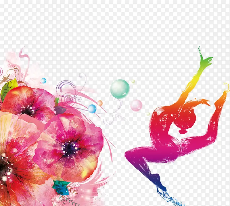彩绘创意花朵舞蹈海报插画