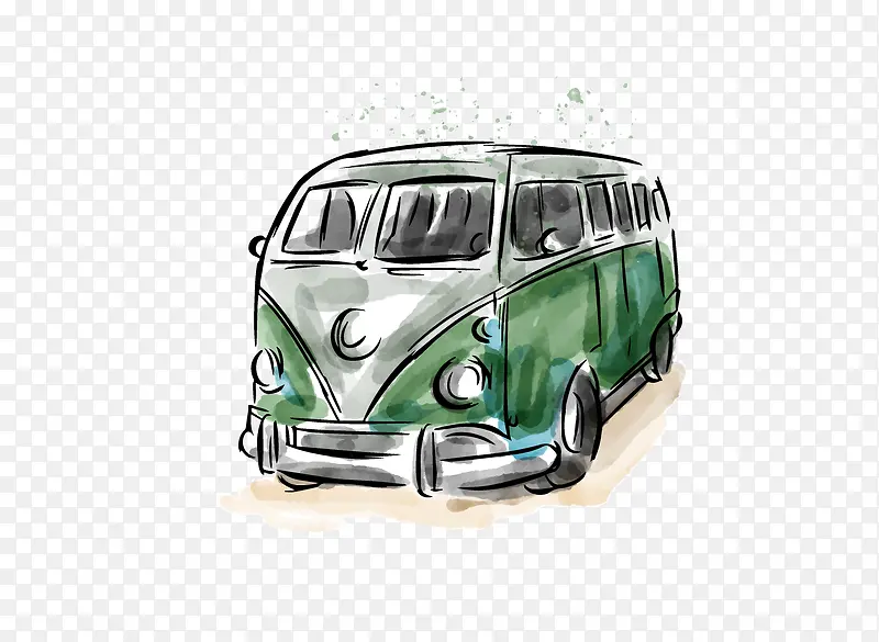 绿色手绘的大巴车