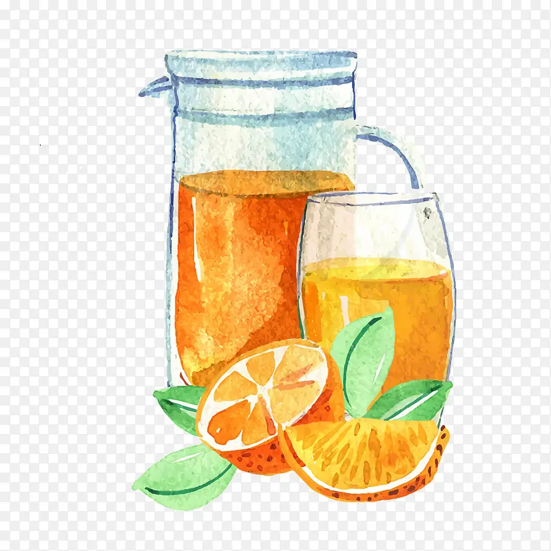 手绘杯子中的橙汁