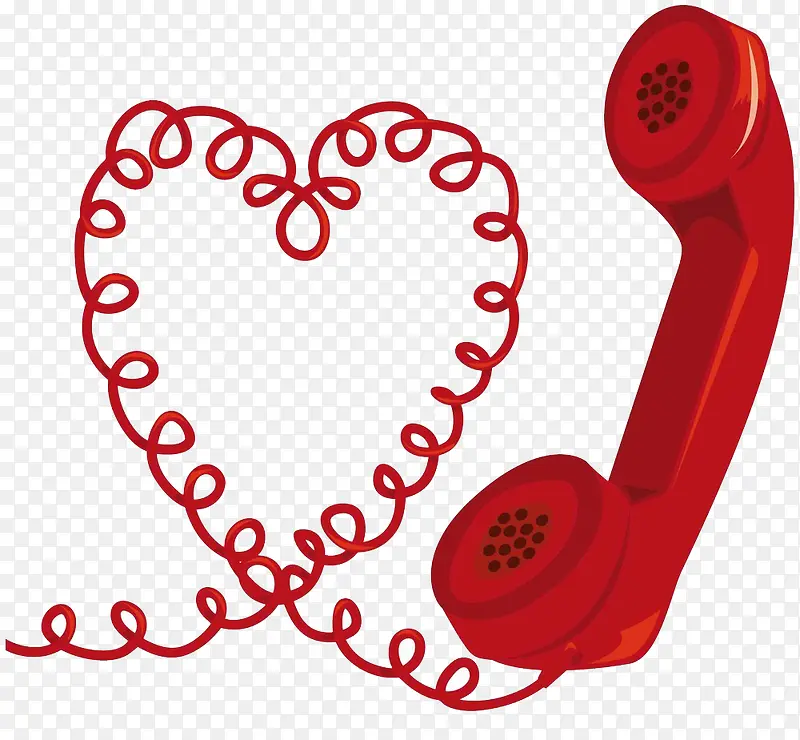 热线电话 红色 爱心 电话线 