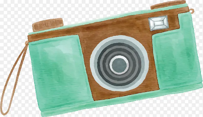 绿色手绘水彩相机