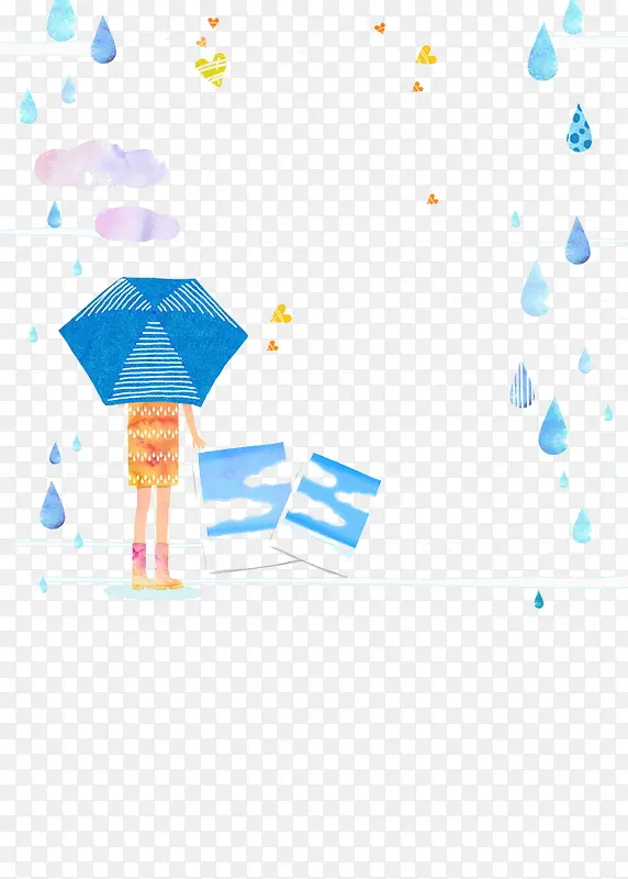 手绘水彩蓝色雨伞插画