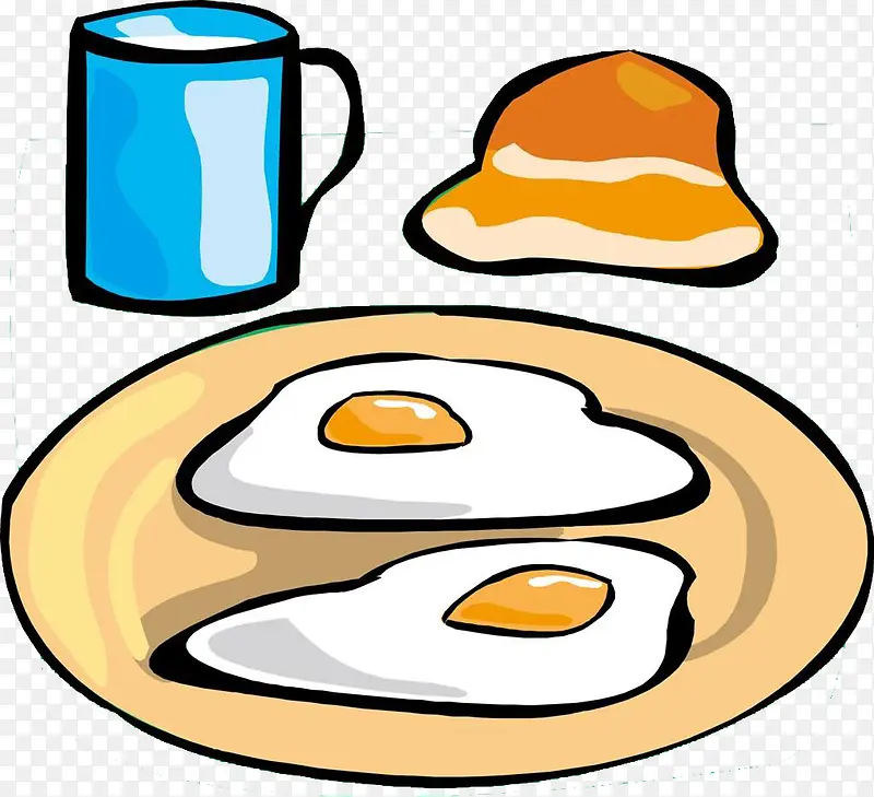 面包鸡蛋牛奶早餐简笔画食物