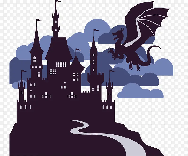空中的恶龙和城堡