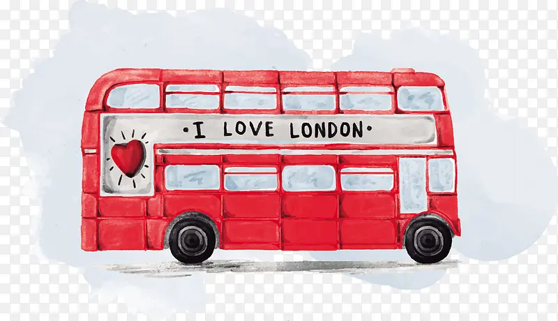 伦敦巴士水彩画矢量