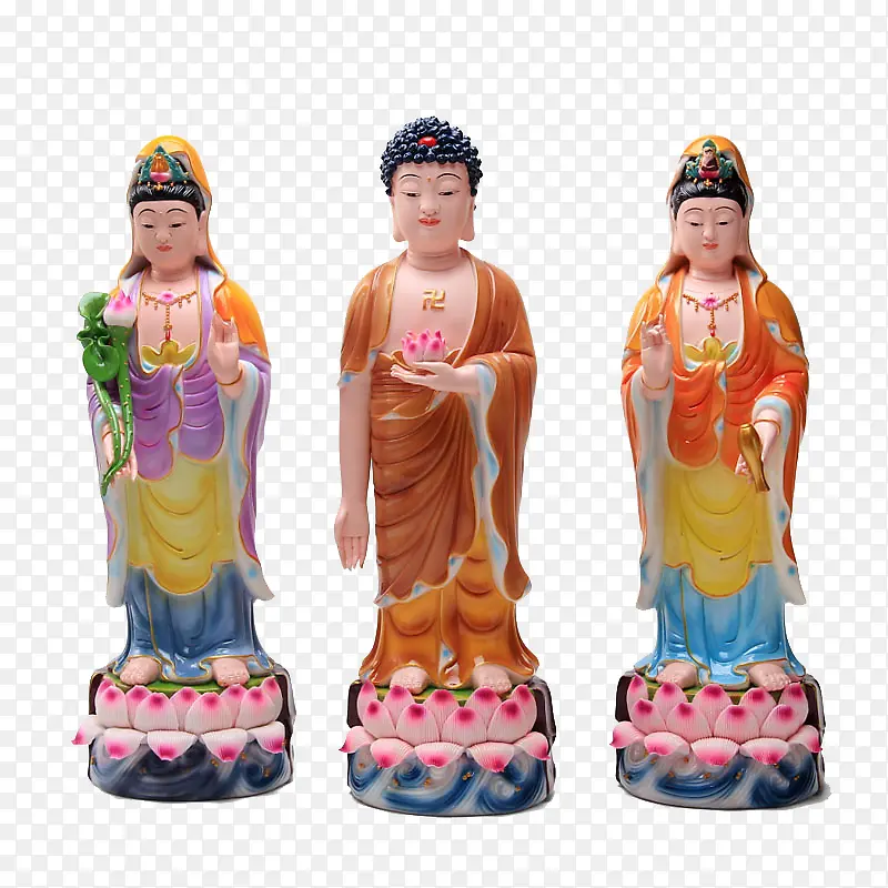 三座彩陶佛像