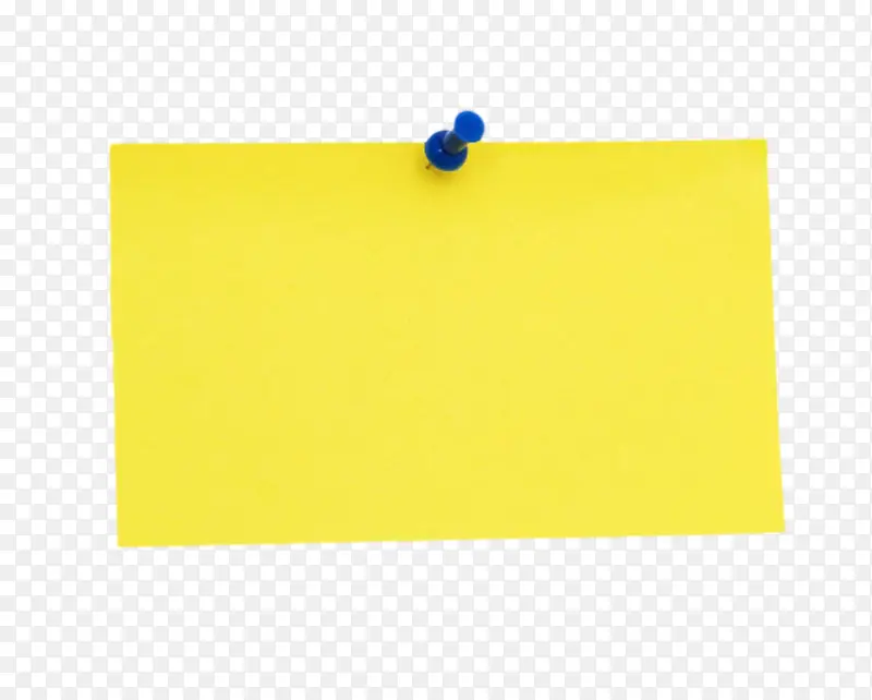 蓝色图钉固定的黄色便笺纸实物