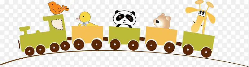 手绘多彩小火车熊猫
