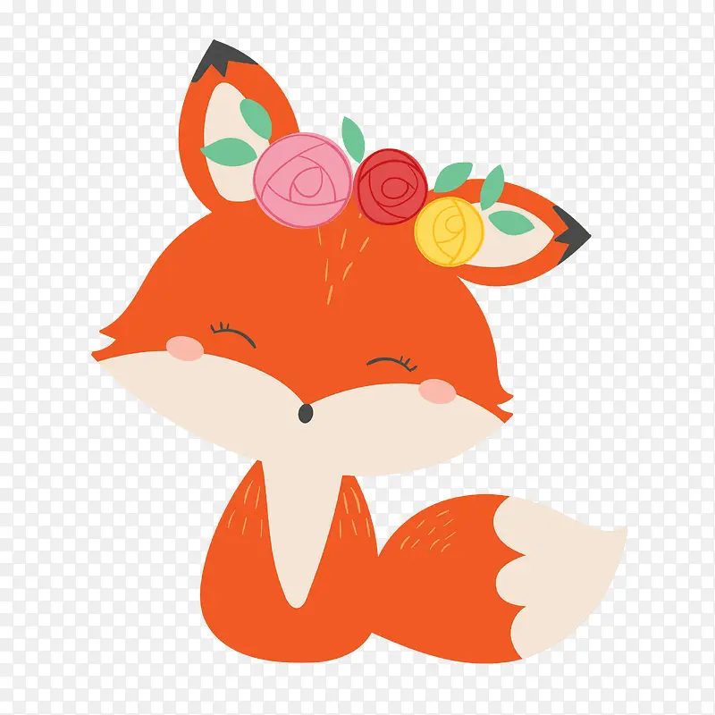 可爱动物狐狸戴花插画
