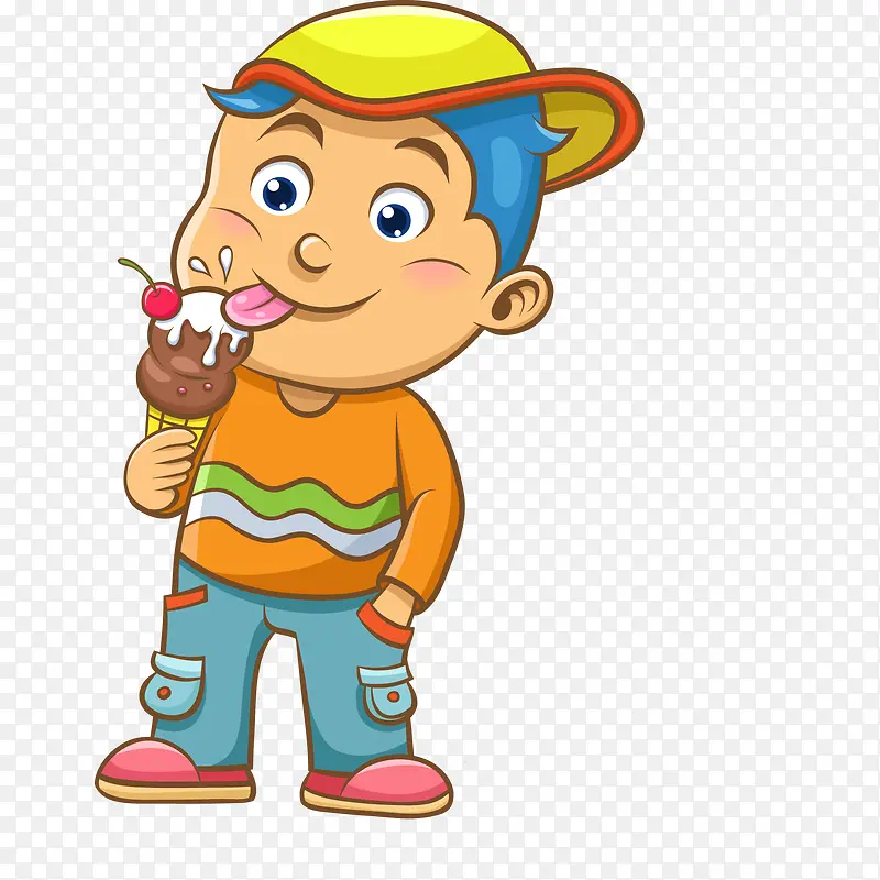 卡通吃冰淇淋的儿童人物