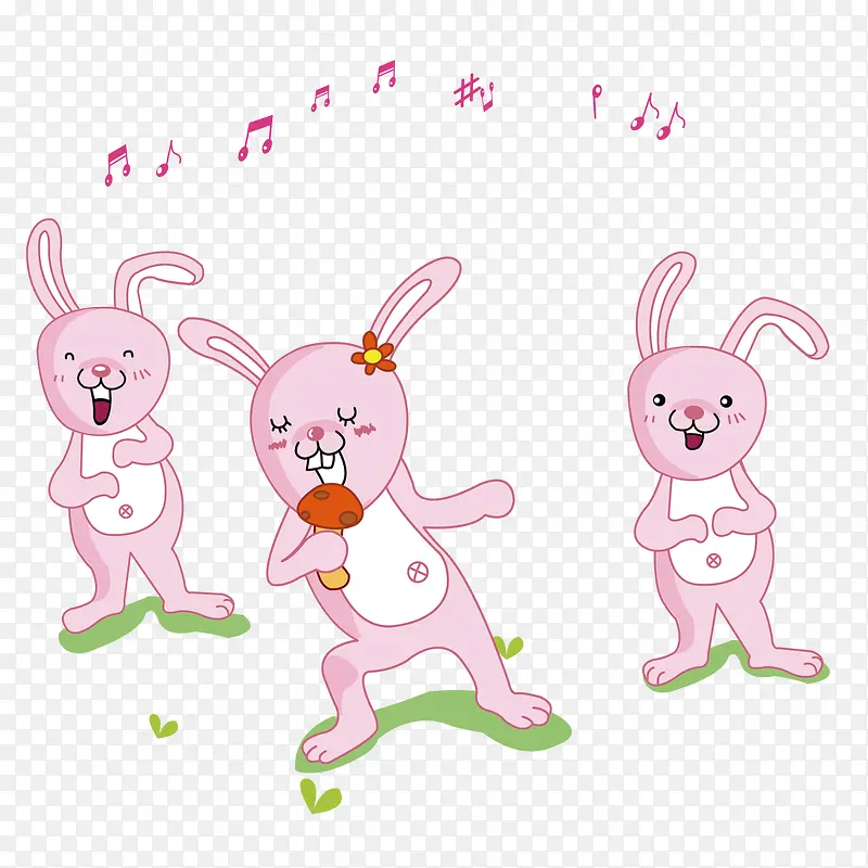 矢量红色卡通三只兔子