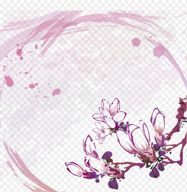中国水墨花朵书签图案