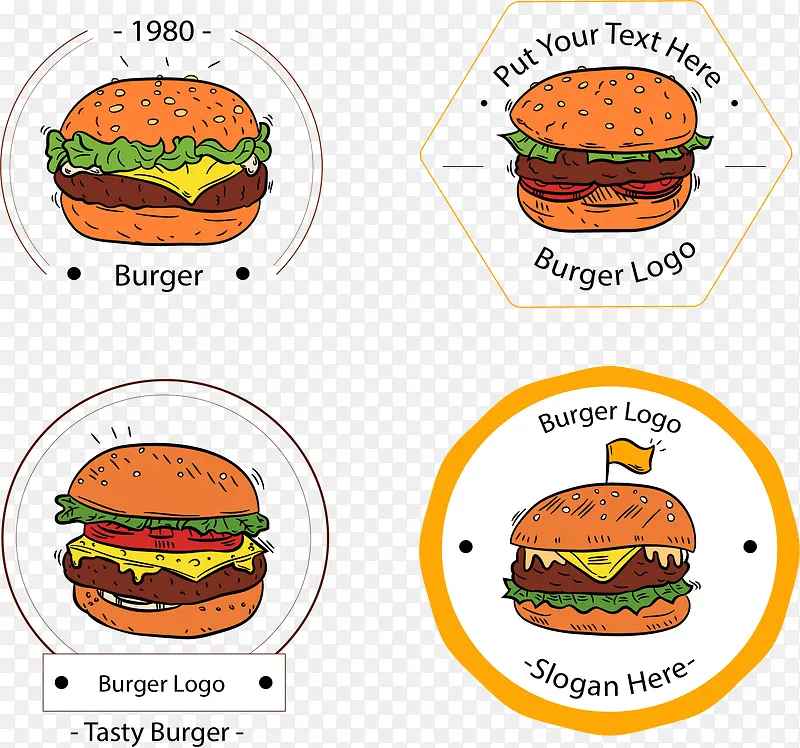 4款彩绘汉堡包标志矢量素材