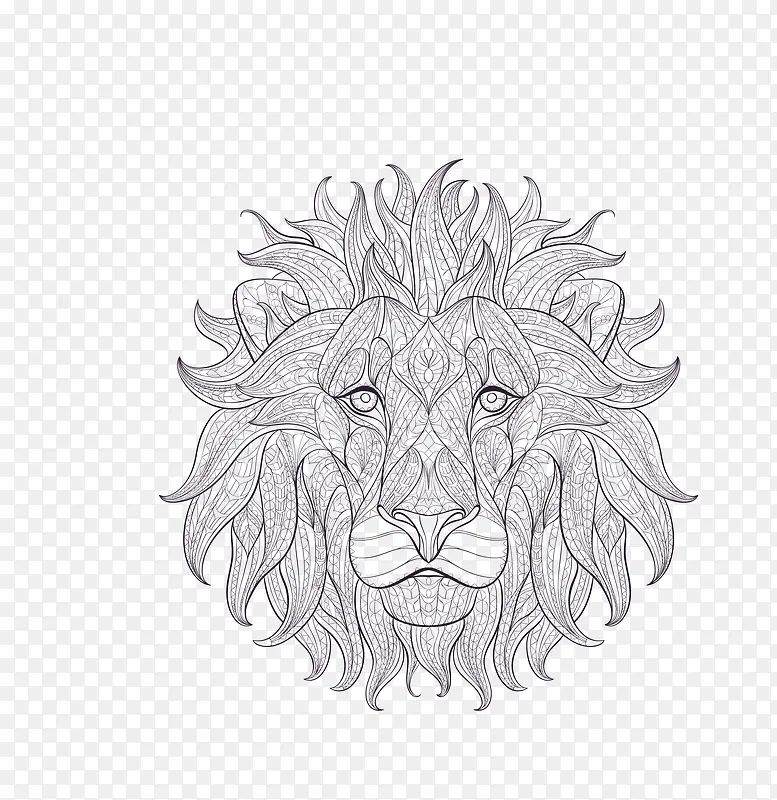 矢量灰色卡通素描狮子王头像