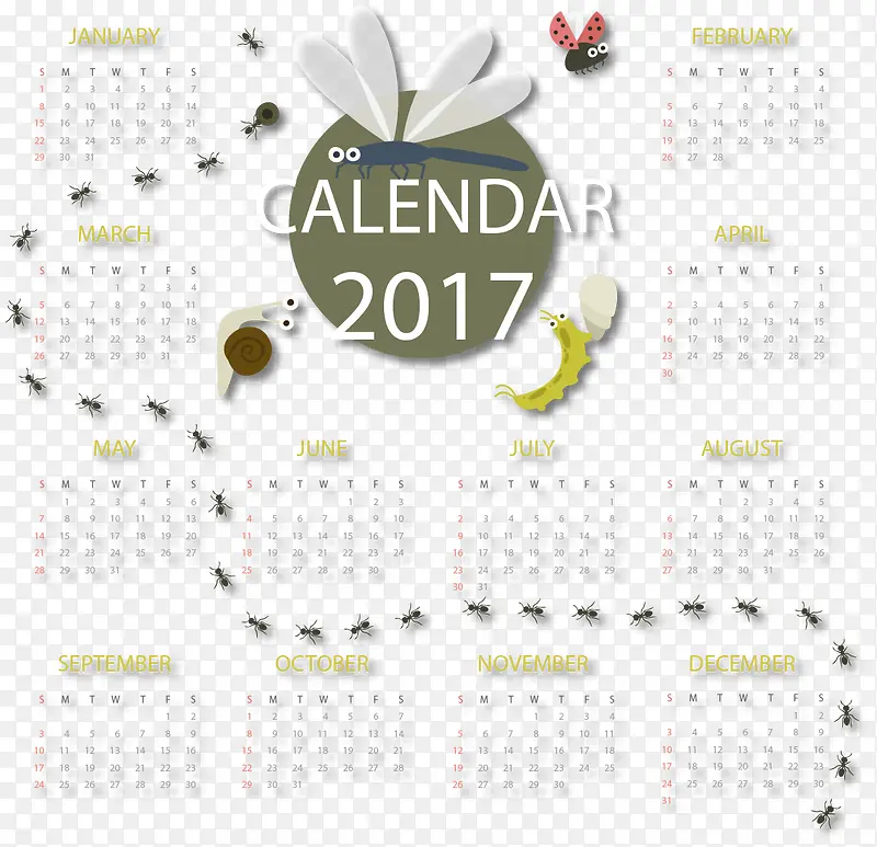 昆虫装饰日历模板