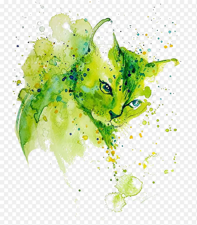 绿色水彩小猫