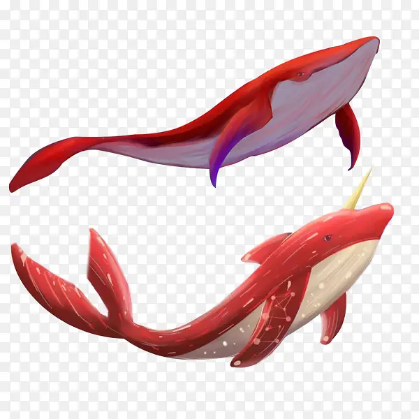 红色海豚手绘素材