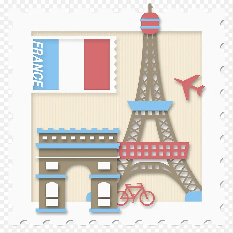 法国地标建筑邮票插画