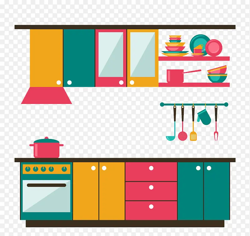 彩色厨房设计矢量