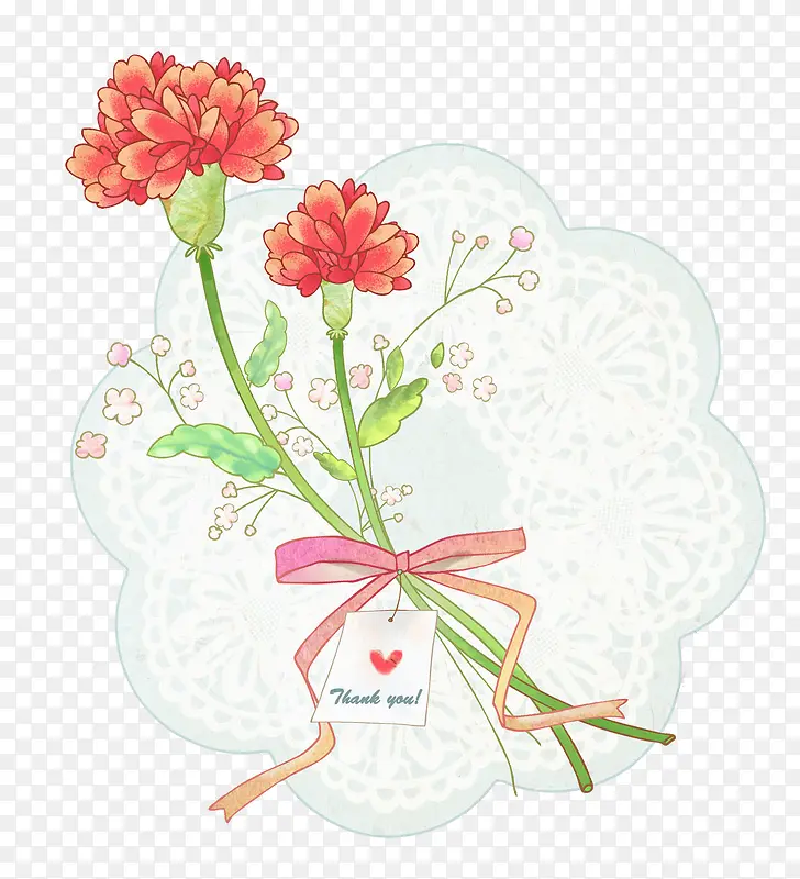 手绘水彩插画母亲节花朵康乃馨