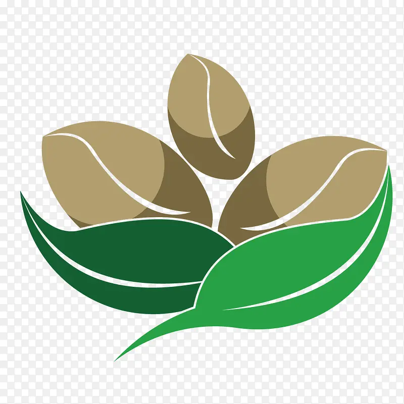 矢量绿色树叶咖啡豆装饰图标