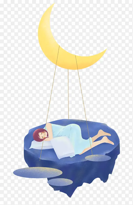 世界睡眠日蓝色插画月亮熟睡少女
