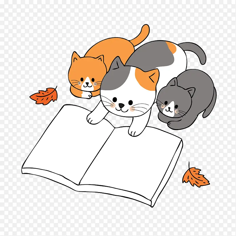 卡通可爱创意猫咪看书