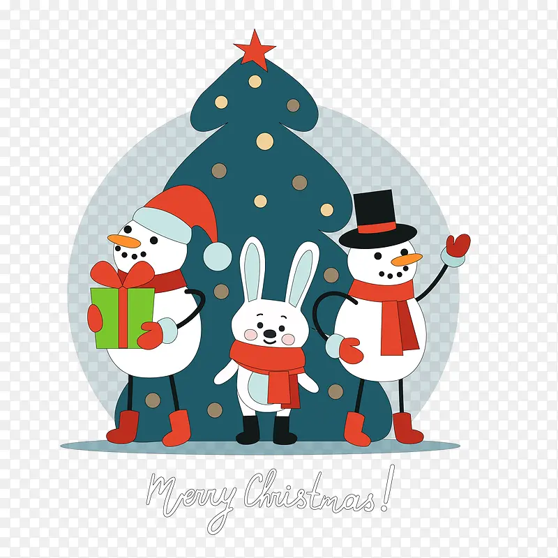 可爱圣诞雪人和兔子矢量
