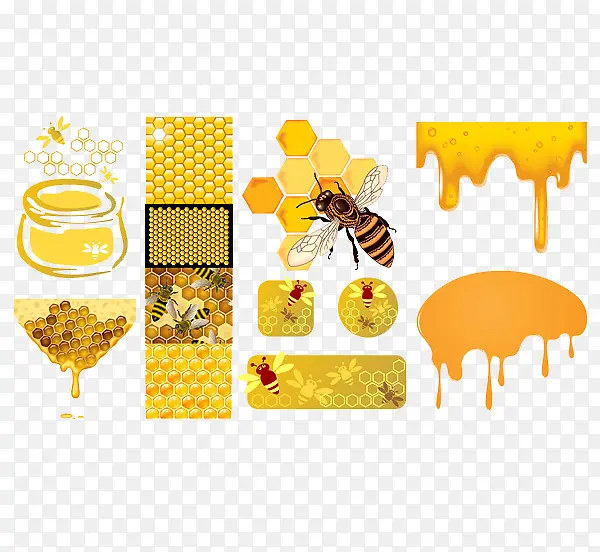 蜜蜂和蜂蜜罐卡通素材图