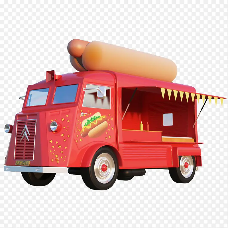 一辆红色热狗面包早餐车