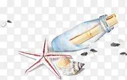 夏日卡通海报漂流瓶海星贝壳海螺