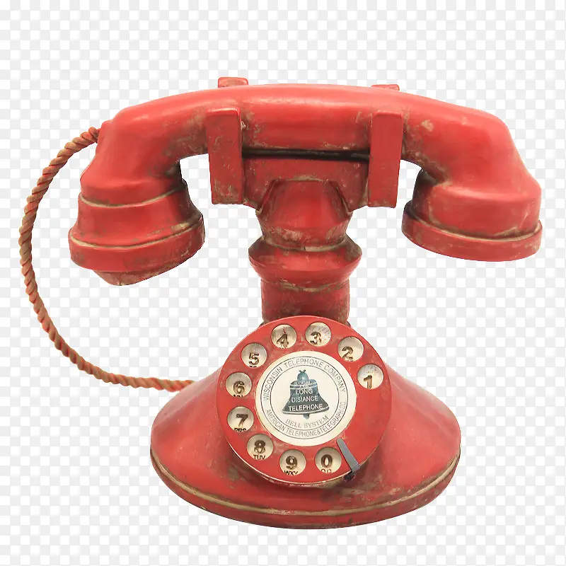 红色木质复古电话