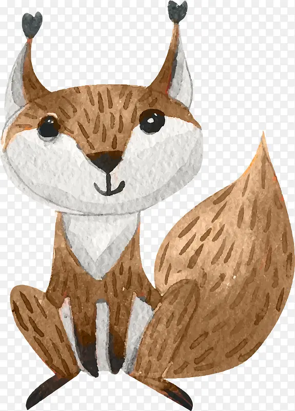 手绘棕色水彩狐狸