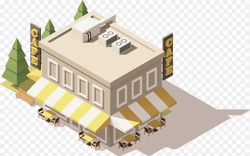 立体3D地标建筑咖啡馆矢量元素