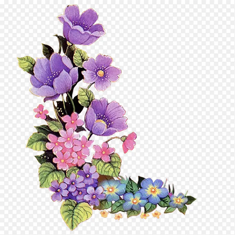 紫色的花朵角边装饰图