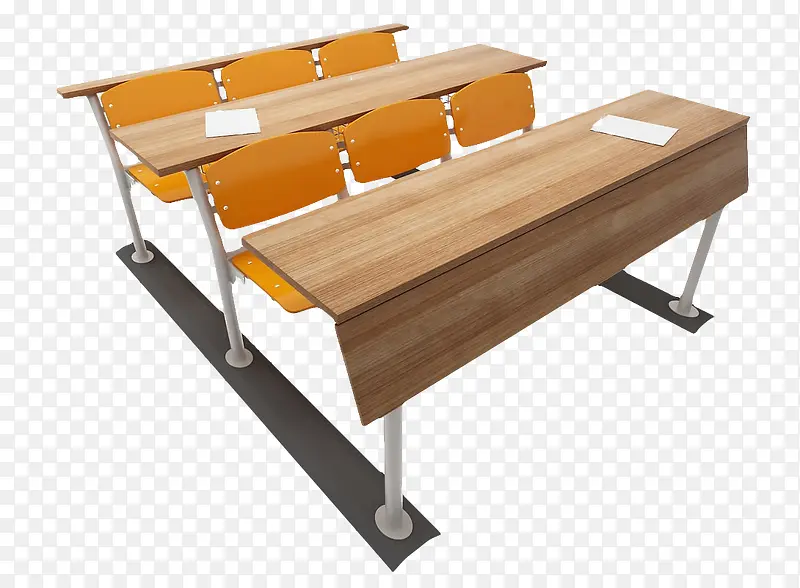 一排简单棕色学生桌椅