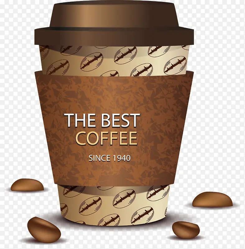 咖啡豆花纹外带咖啡杯