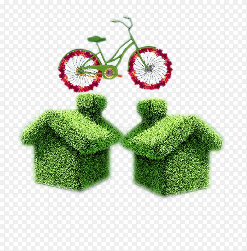绿色草房子与自行车