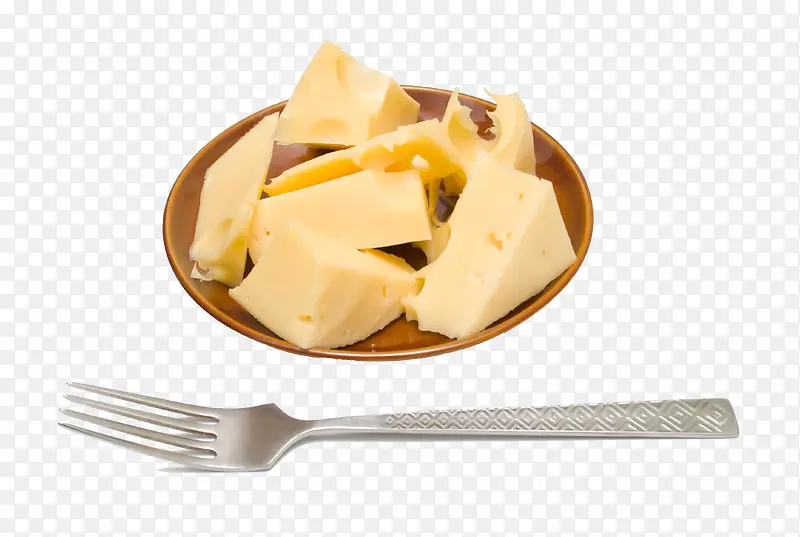 一盘奶酪和叉子